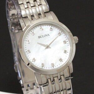 Bulova Ladies Classic Dress Watch Mother Of Pearl Dial 12 Diamonds 27mm
